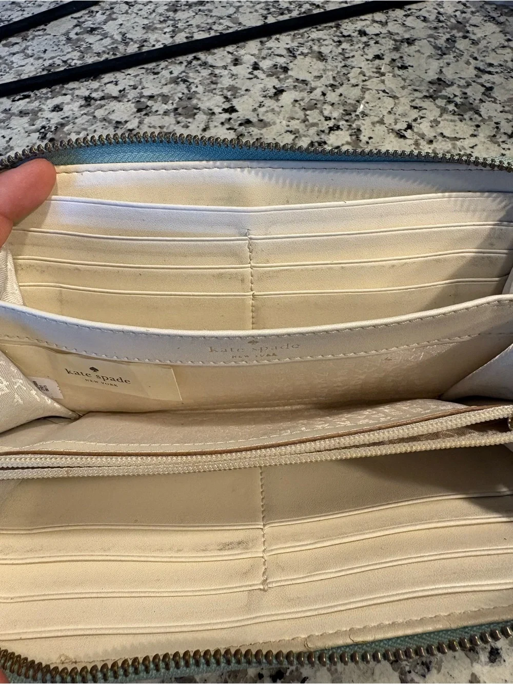kate spade pastel blue zip-around leather wallet